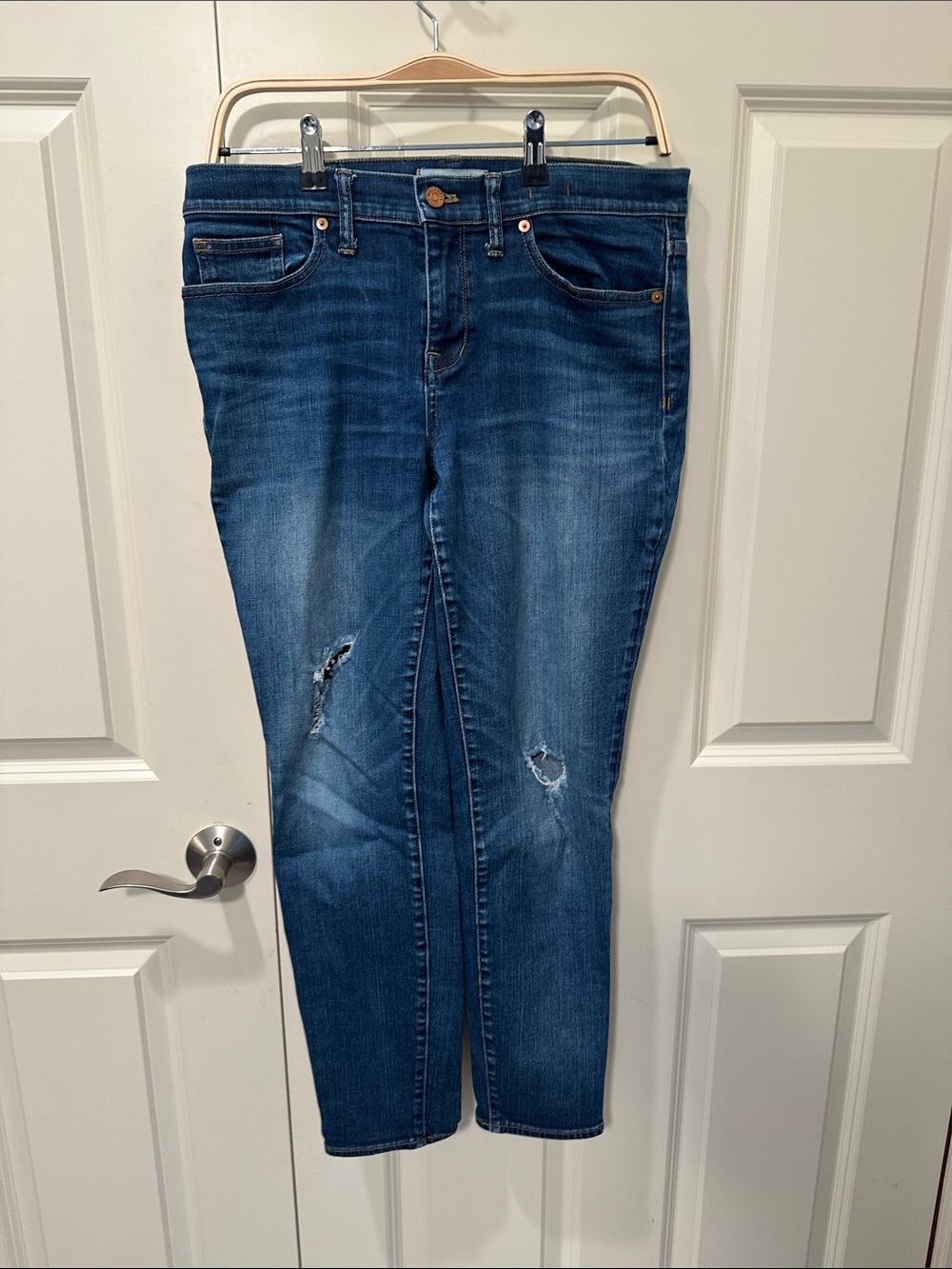 Madewell Dark Blue Skinny Jeans with Knee Distress